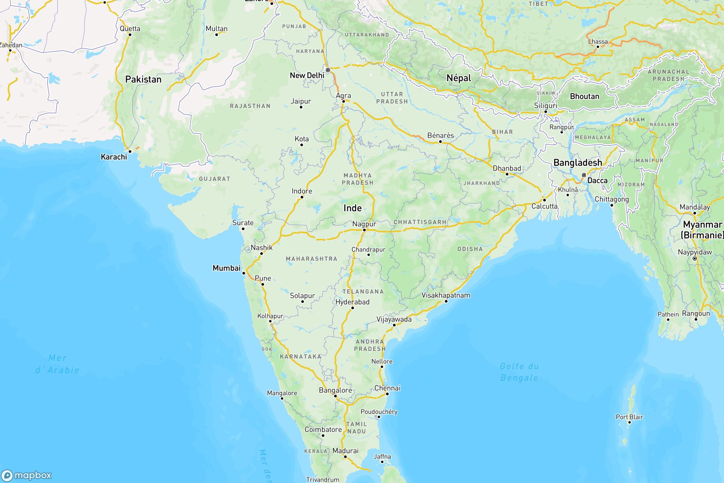 Carte des routes et autoroutes de l'Inde