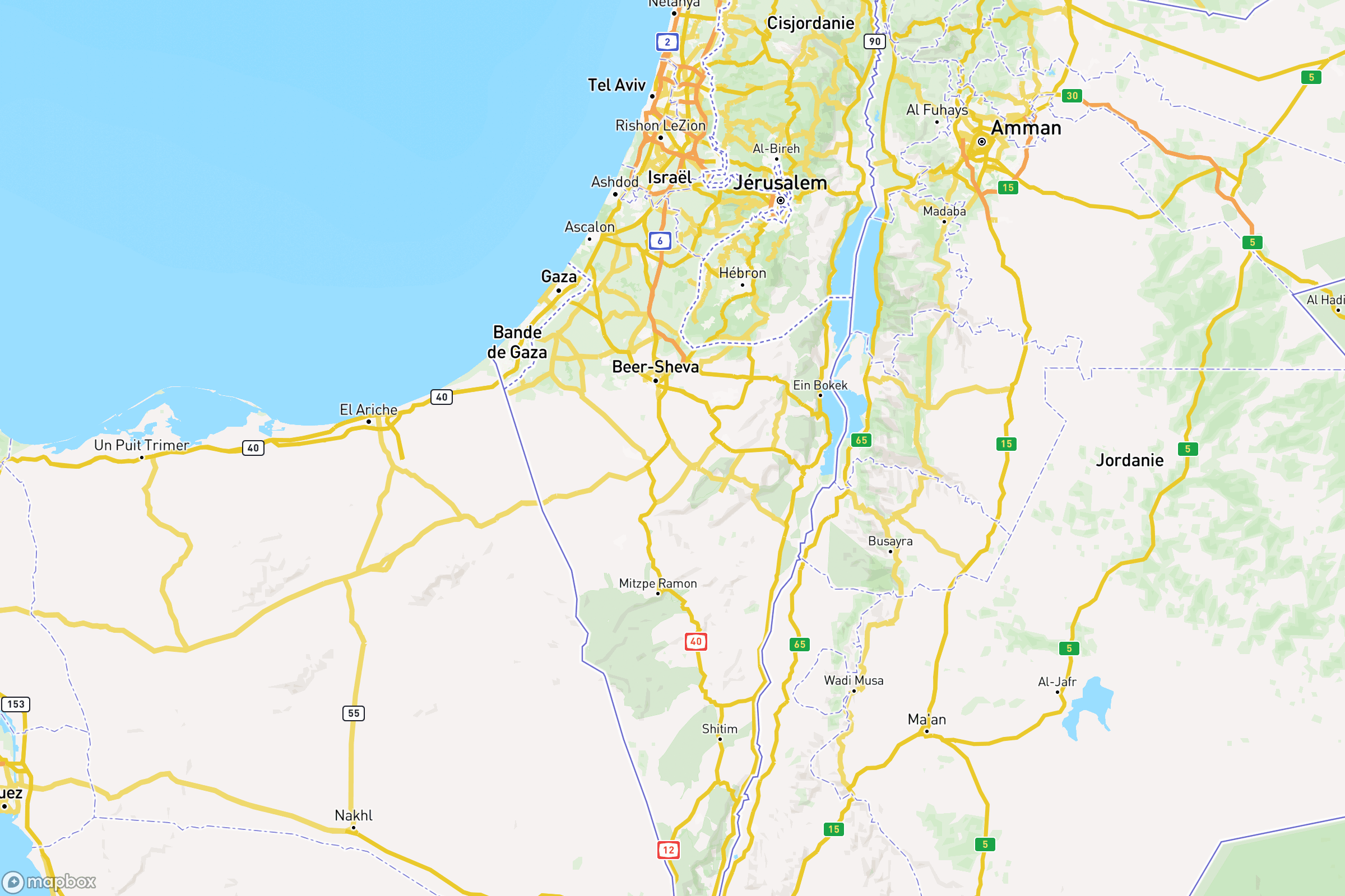 Carte des routes et autoroutes de d'Israël