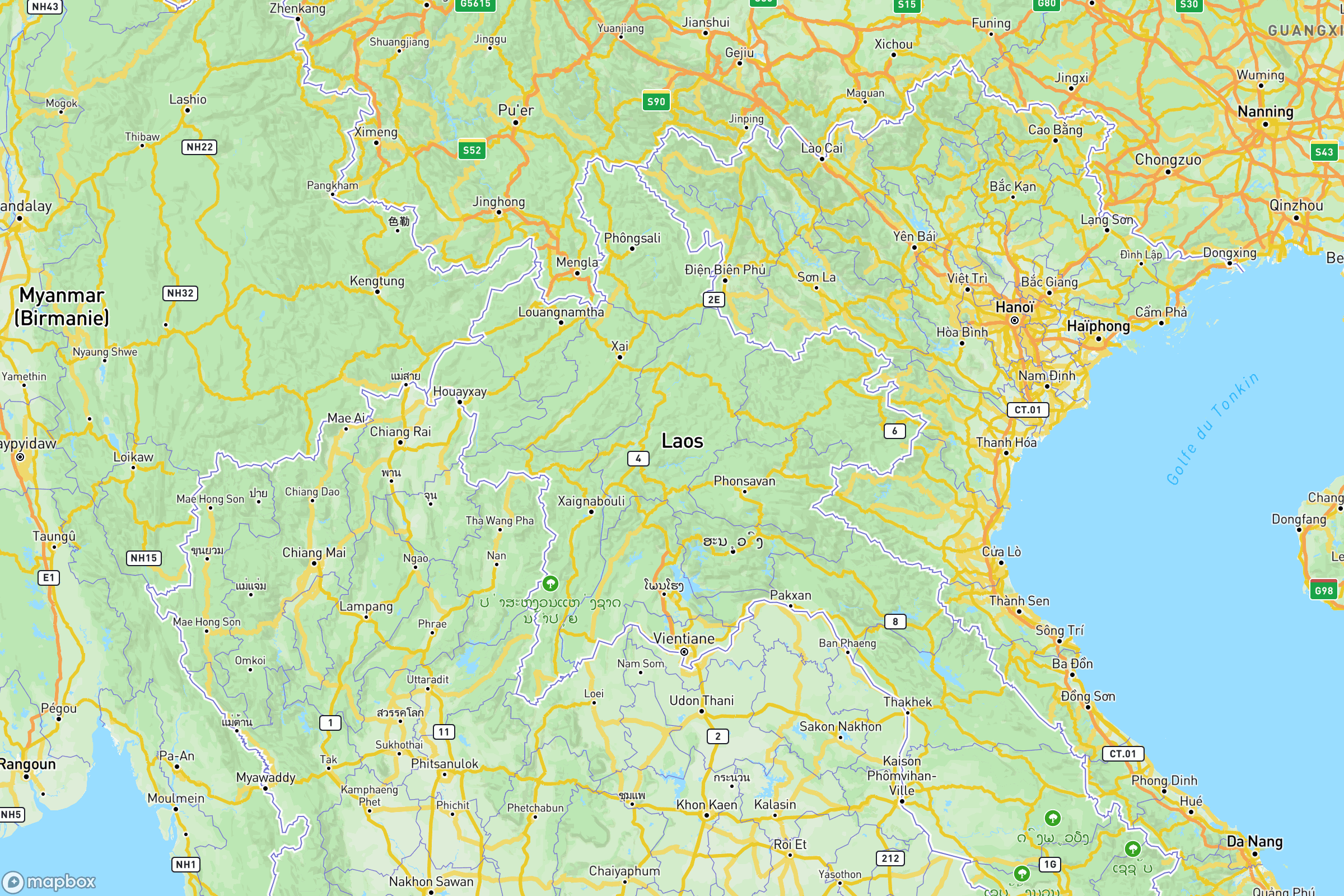 Carte des routes et autoroutes de du Laos