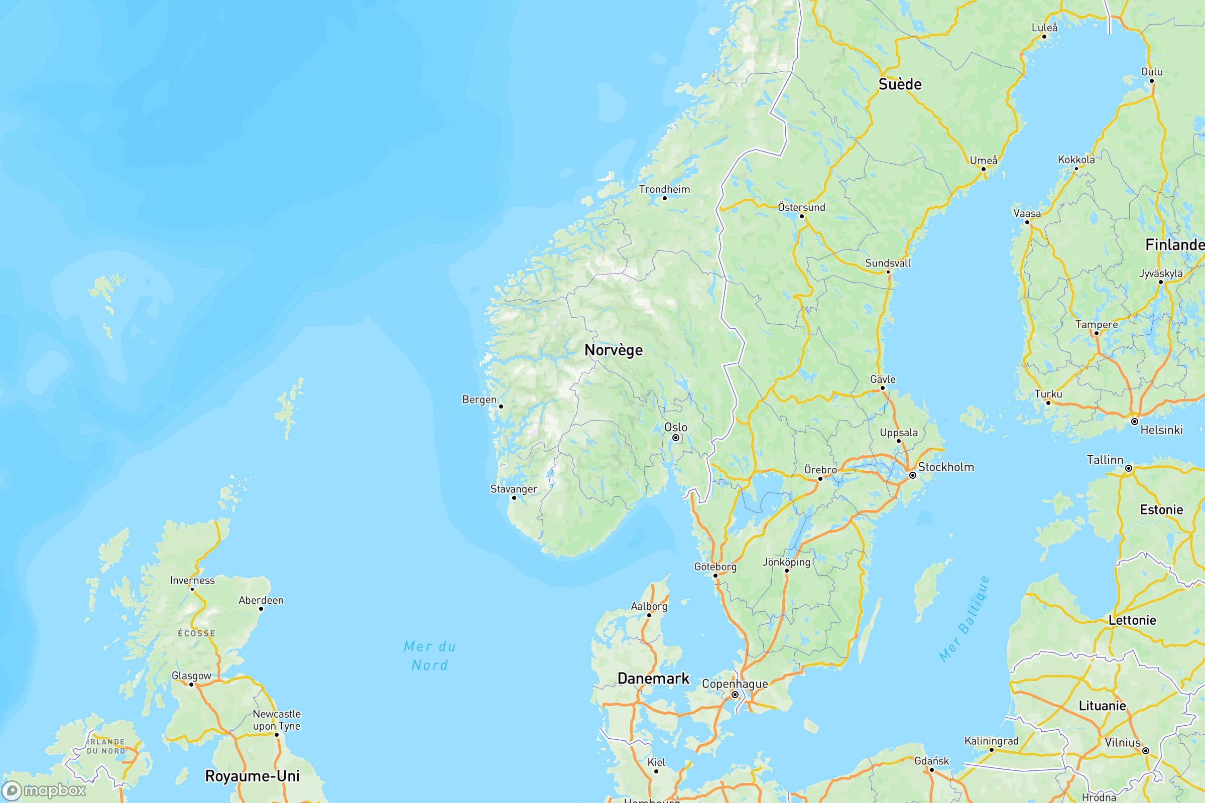 Carte des routes et autoroutes de la Norvège