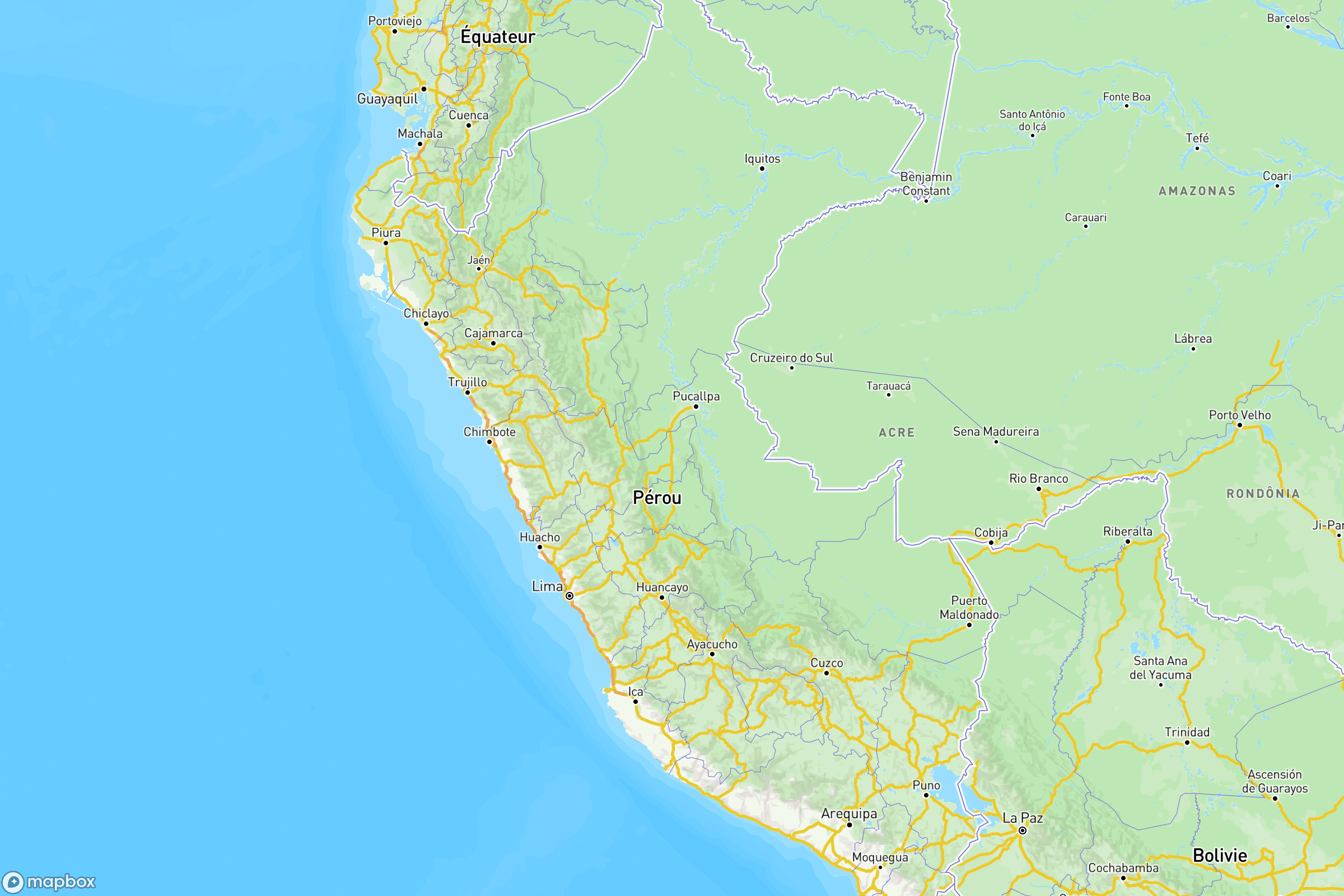 Carte des routes et autoroutes de du Pérou