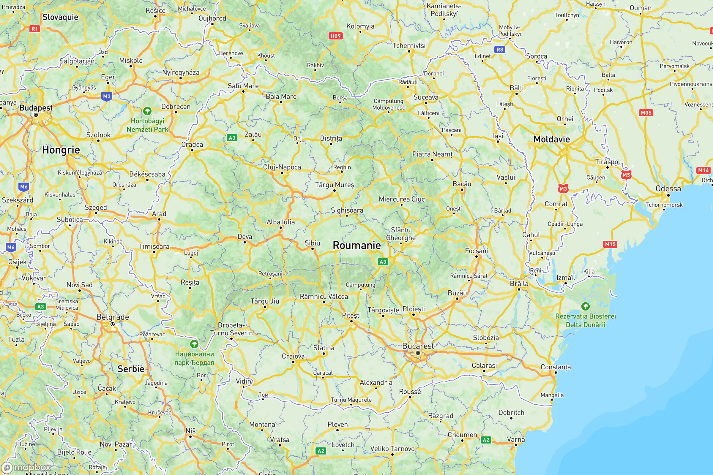 Carte des routes et autoroutes de la Roumanie