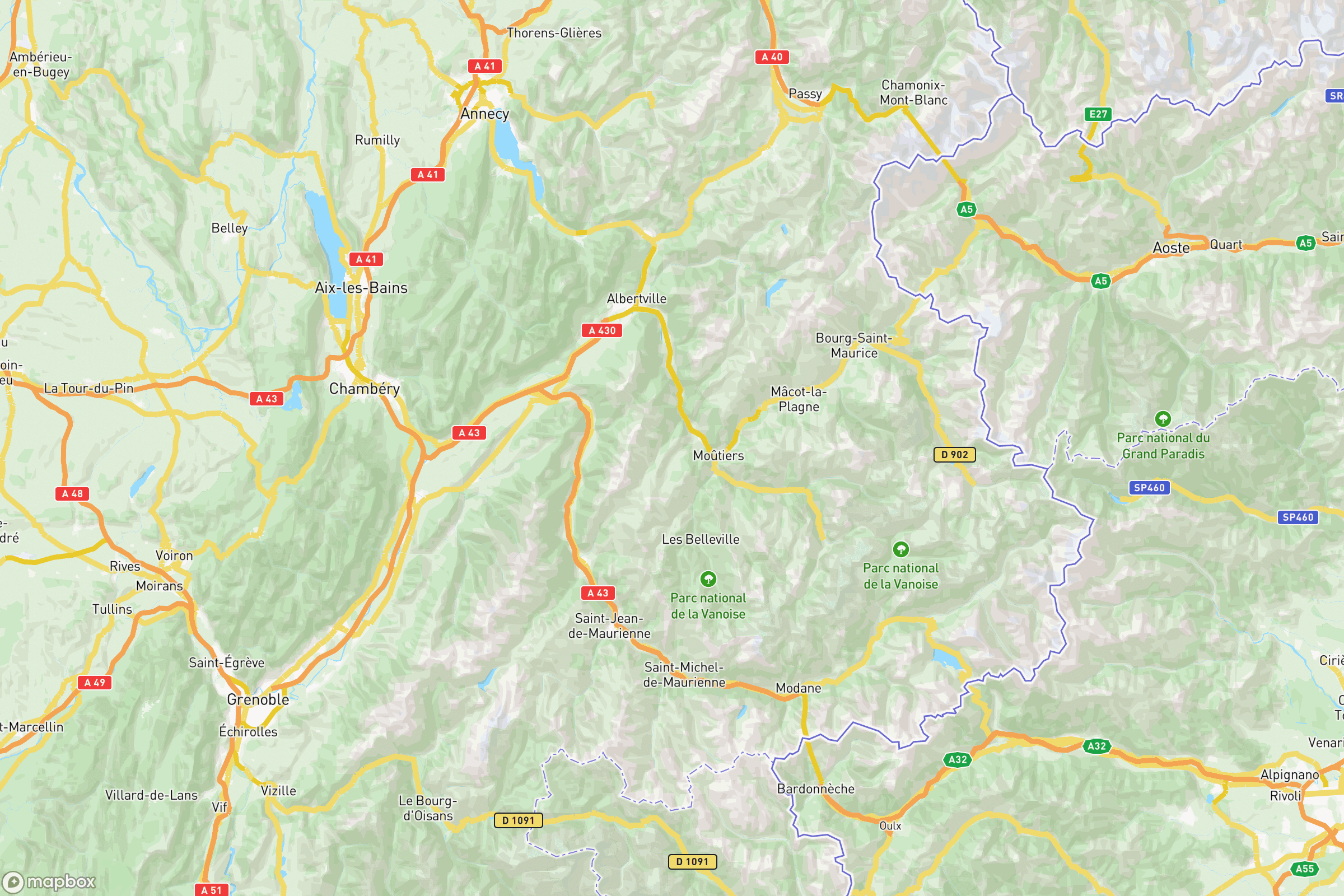 Carte des routes et autoroutes de la Savoie