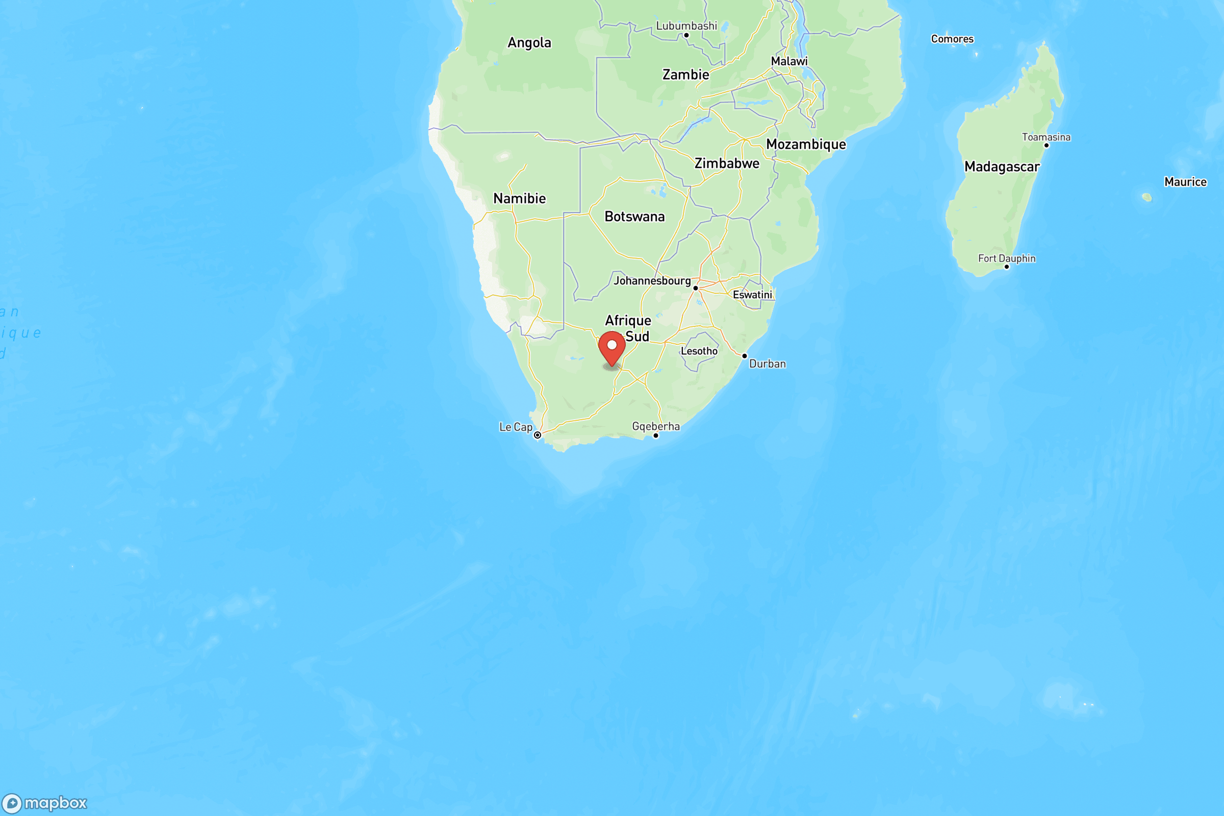 Carte de situation de l'Afrique du Sud en Afrique