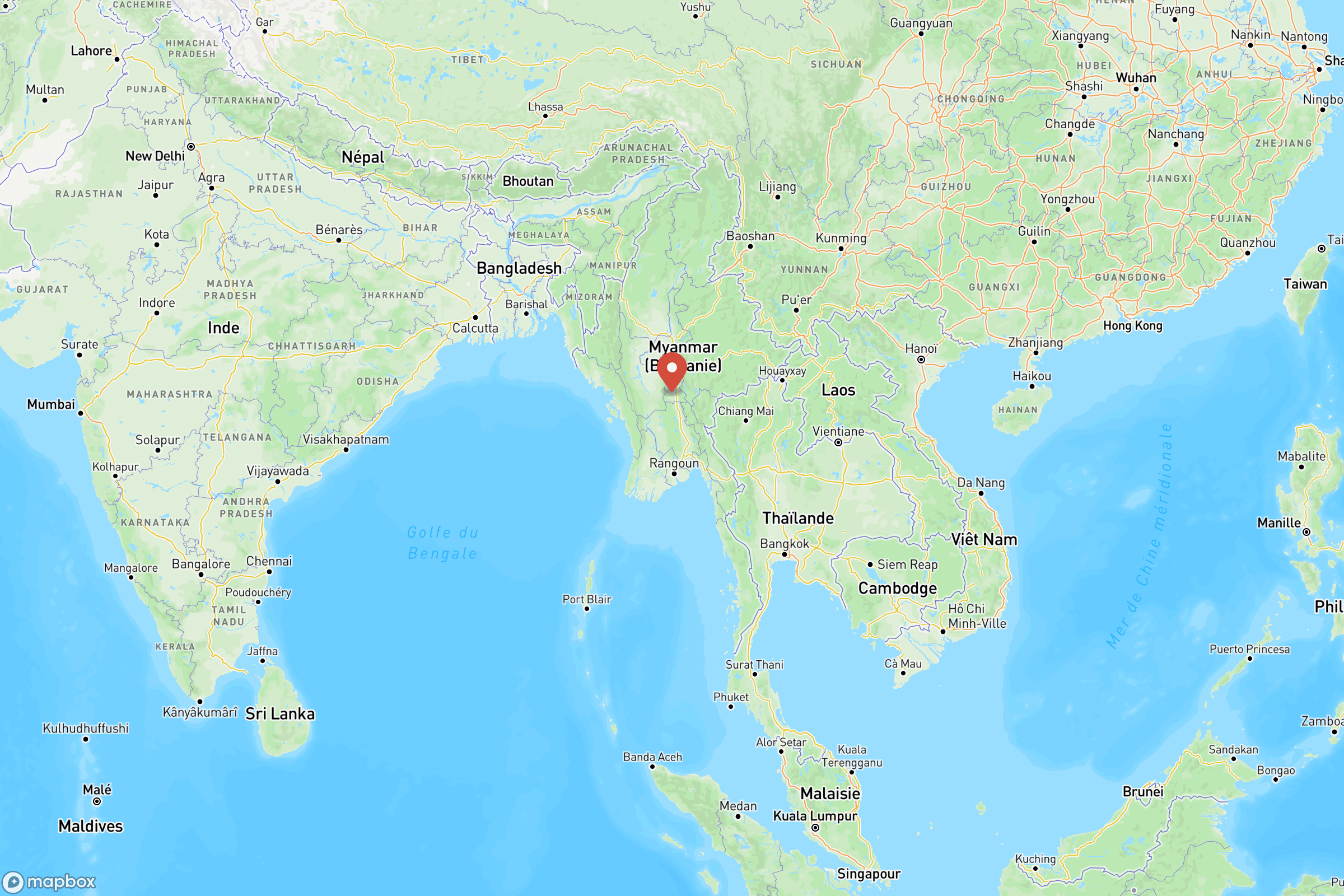 Carte de situation de la Birmanie en Asie