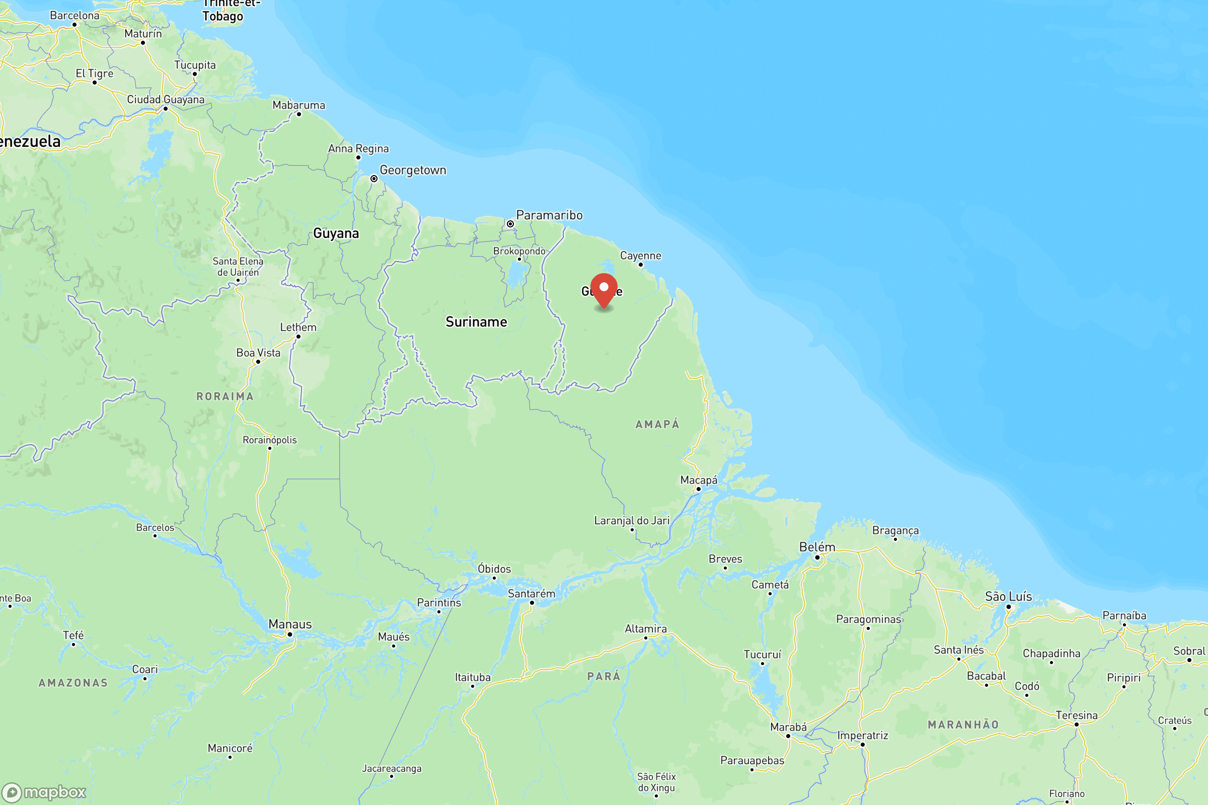 Carte de situation de la Guyane en Amérique du Sud