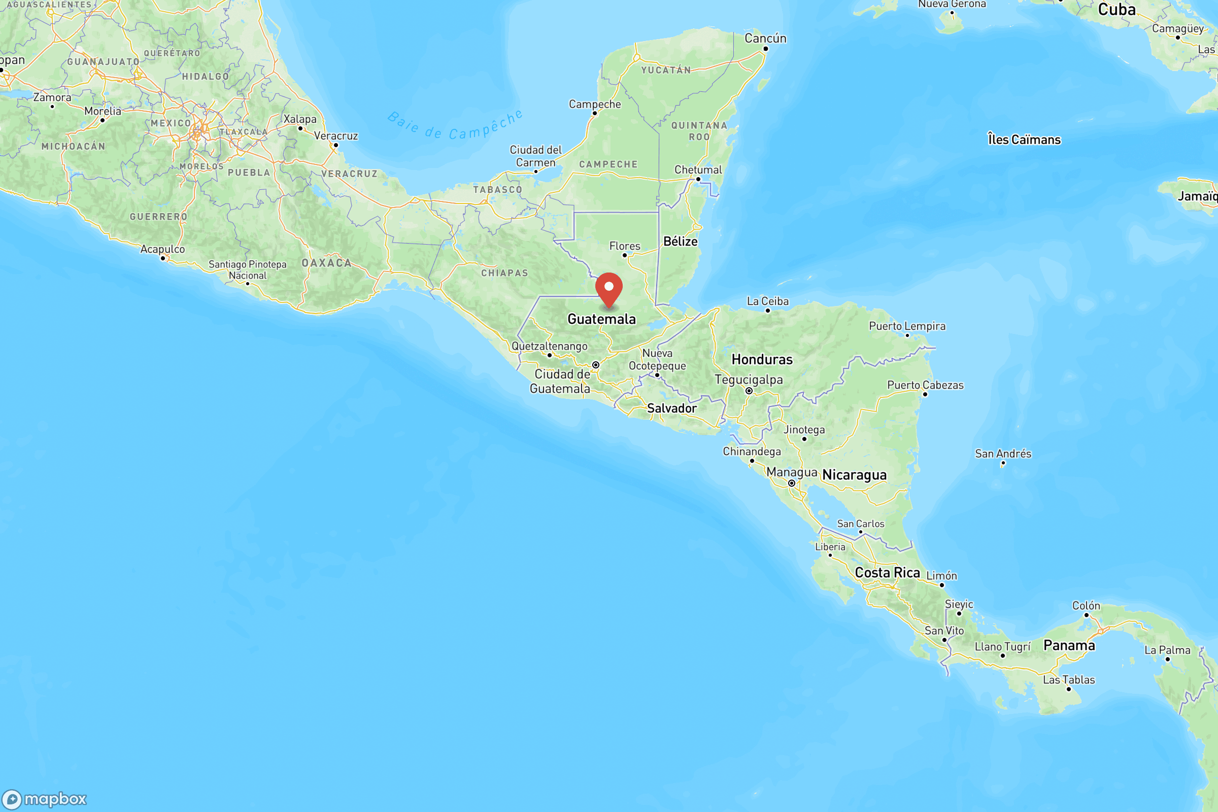 Carte de situation de du Guatemala en Amérique centrale