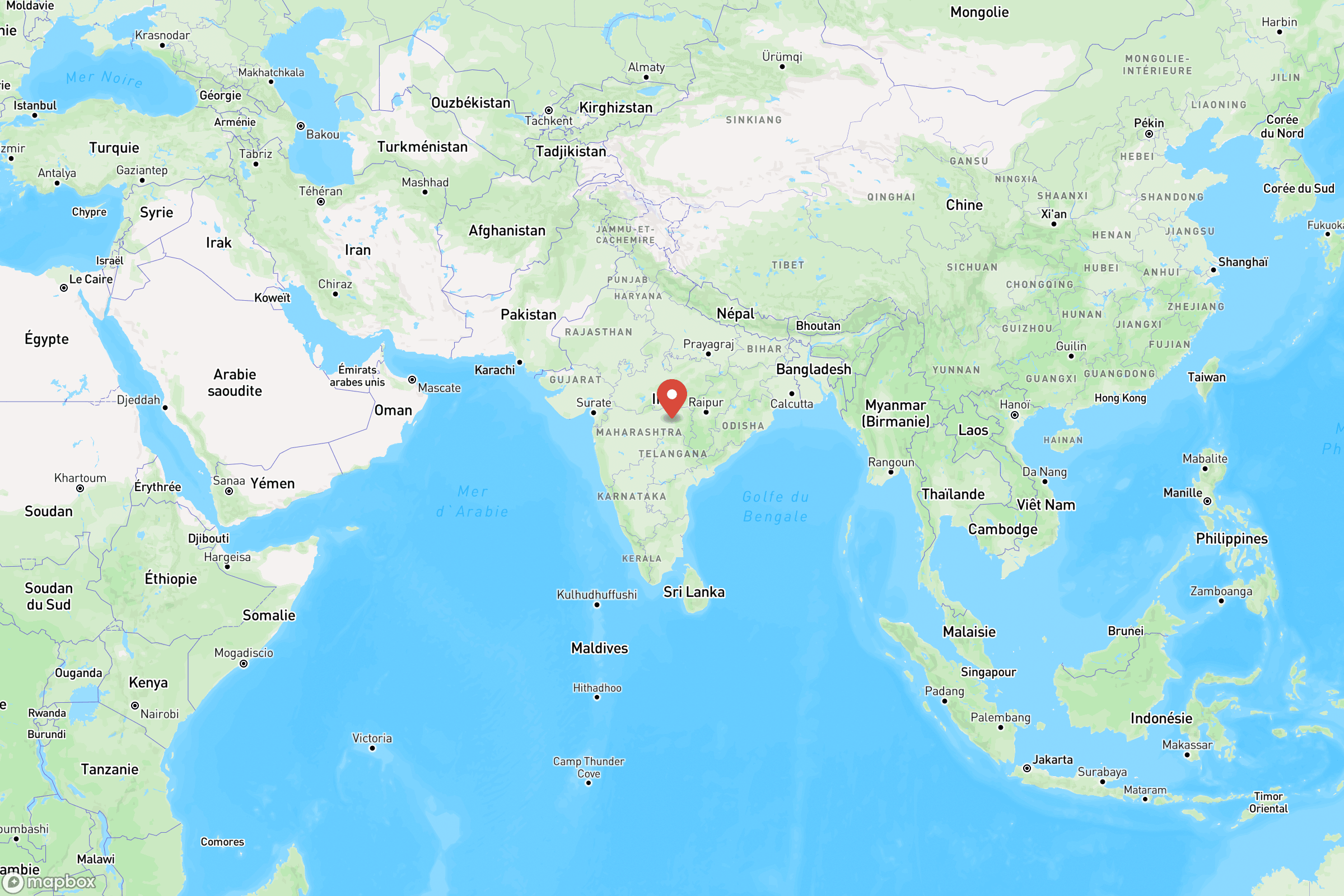 Carte de situation de l'Inde en Asie