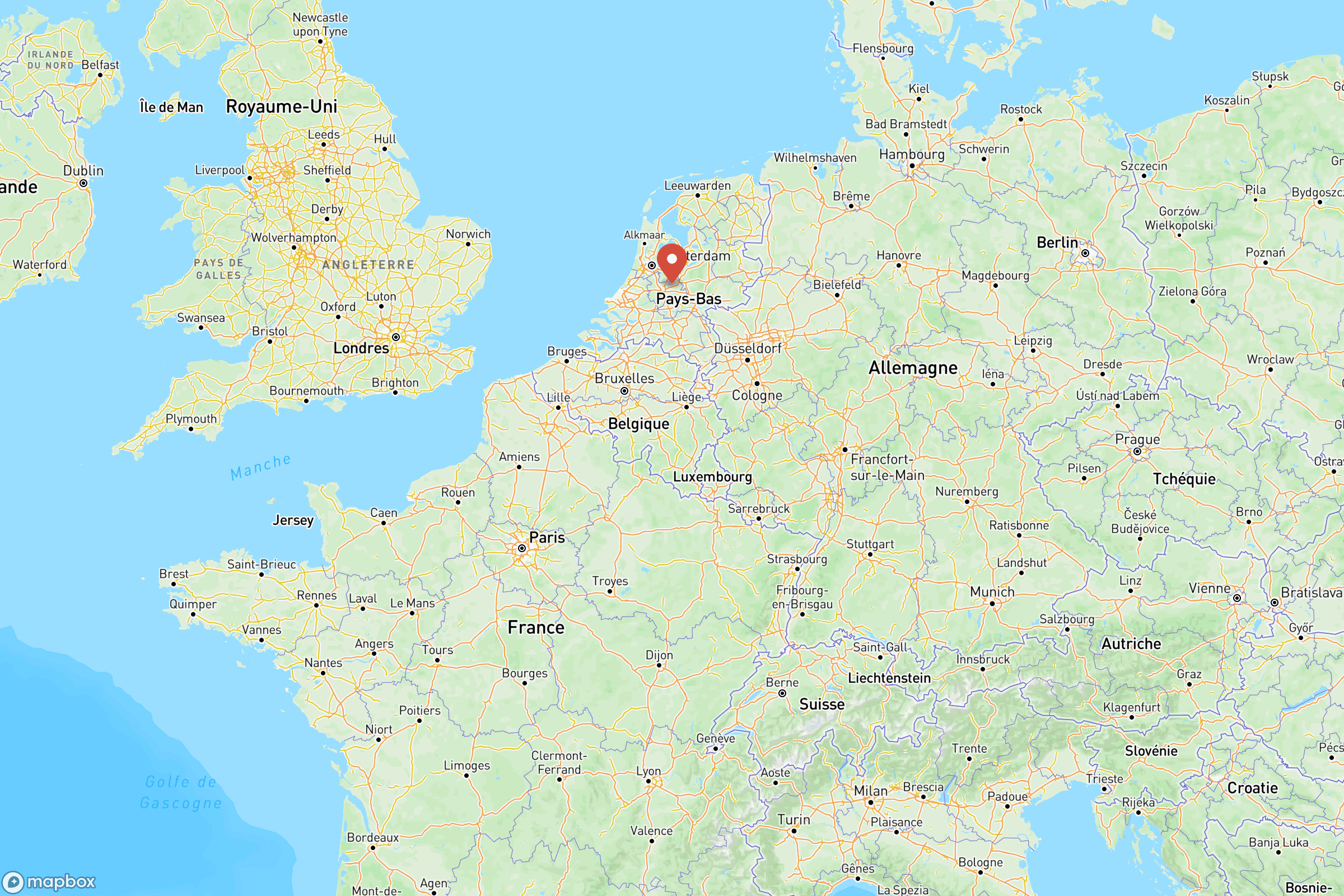 Carte de situation de des Pays-Bas en Europe