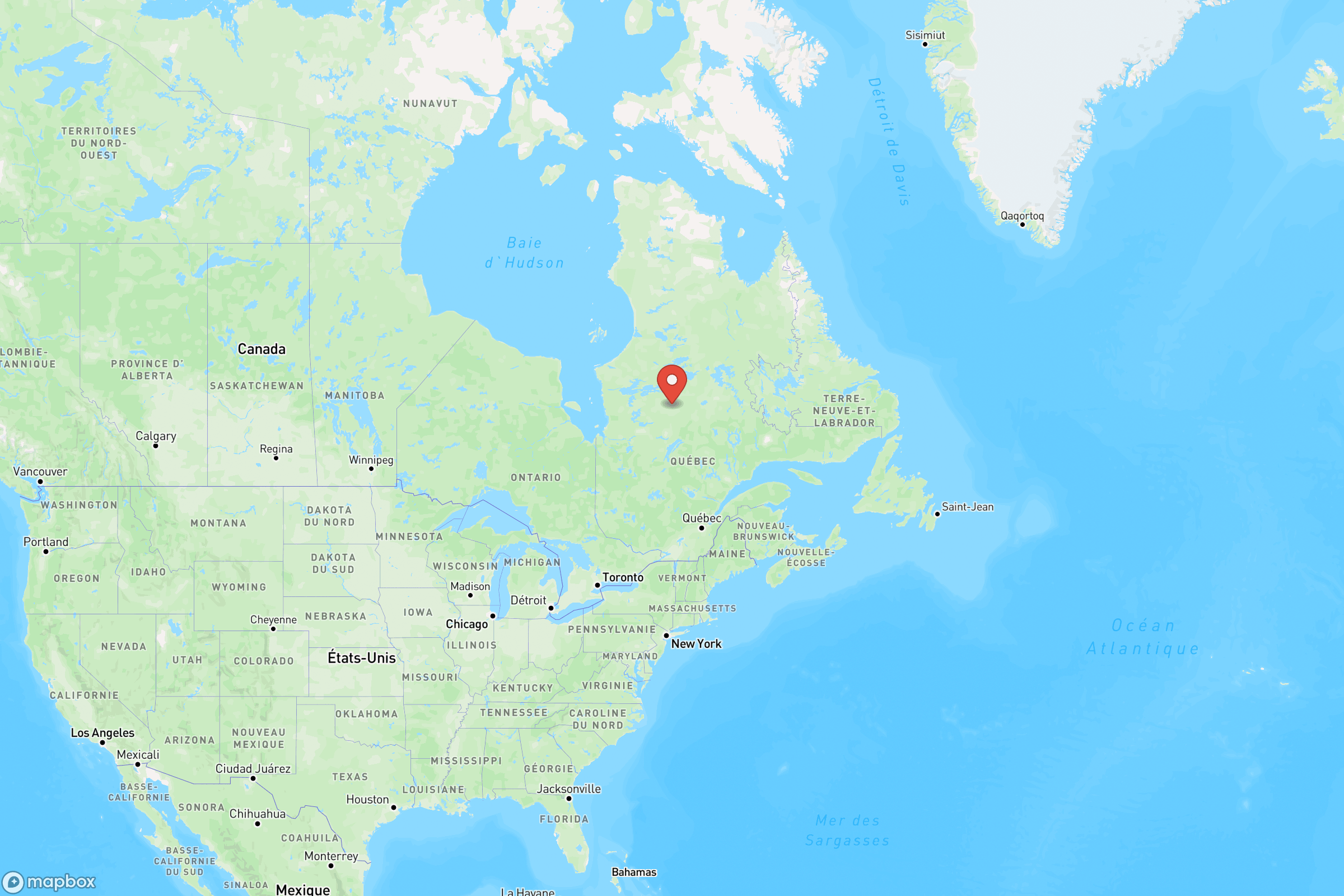 Carte de situation de du Québec en Amérique du Nord