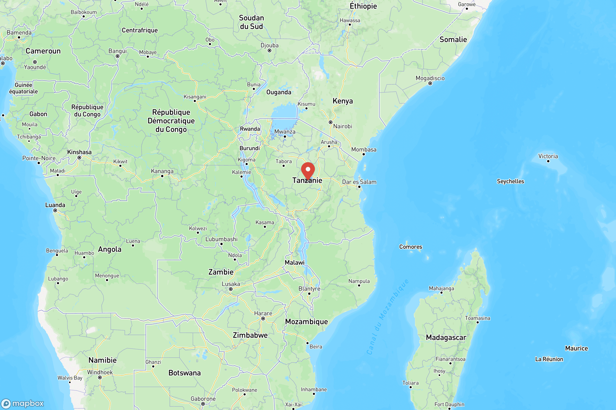 Carte de situation de la Tanzanie en Afrique