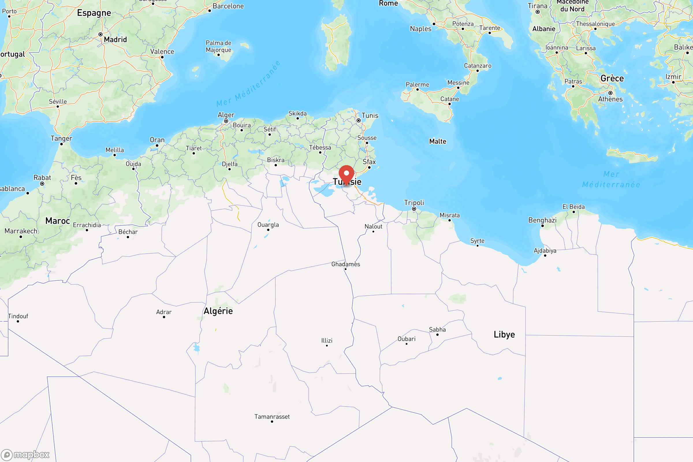 Carte de situation de la Tunisie en Afrique