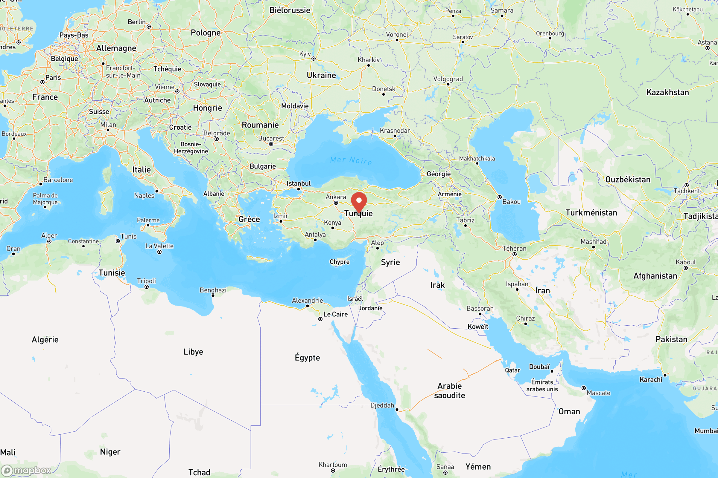 Carte de situation de la Turquie en Europe/Asie