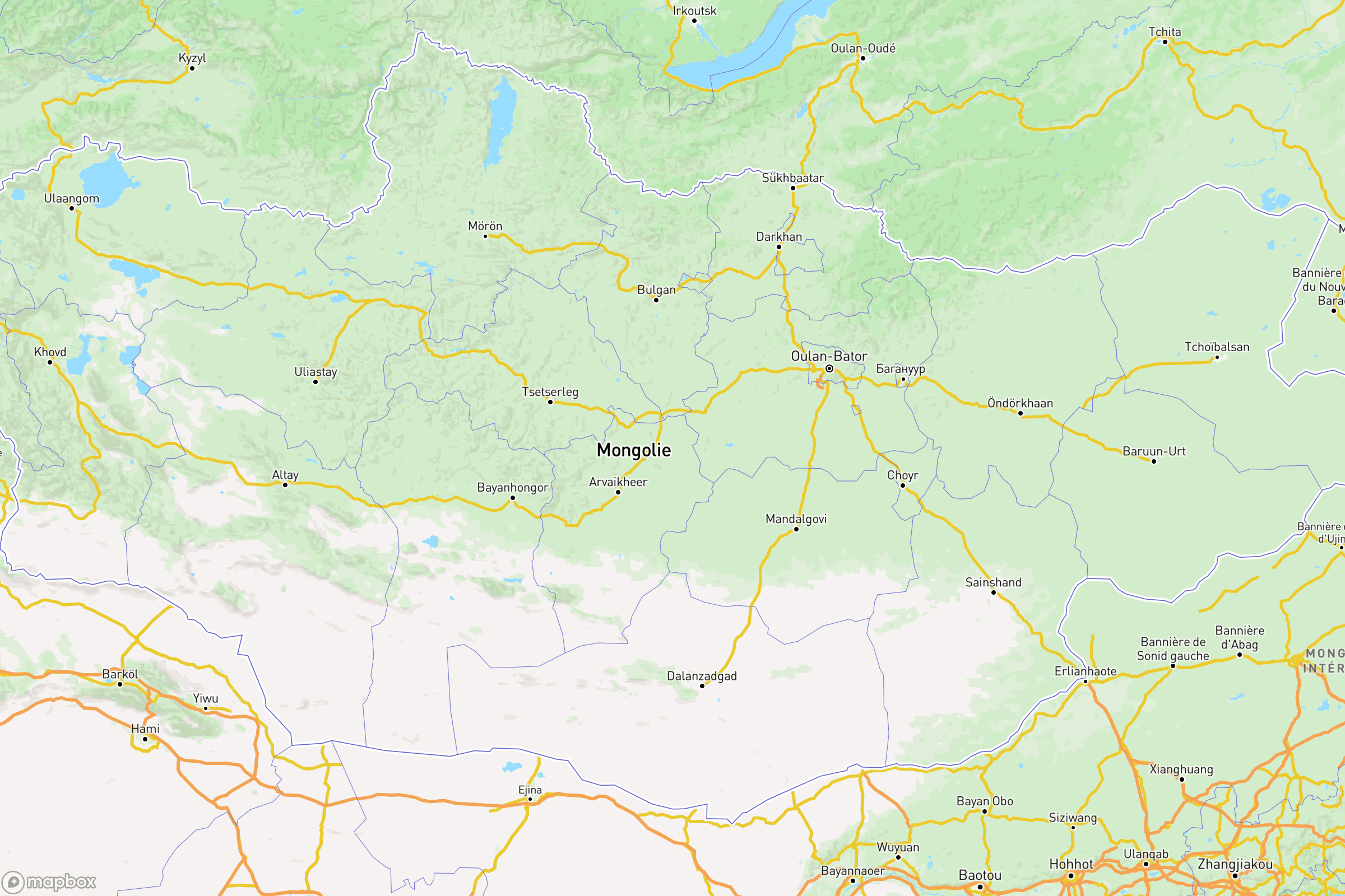 Carte des routes et autoroutes de laMongolie