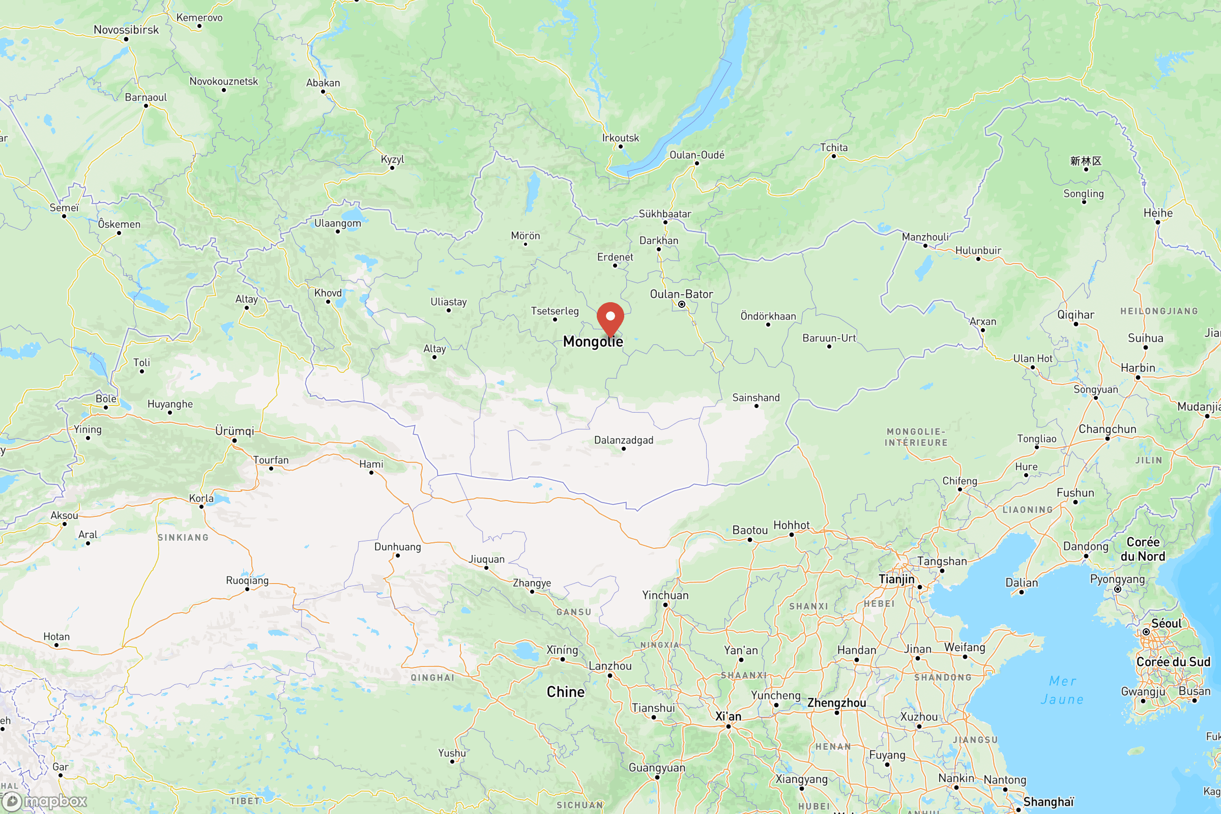Carte de situation de laMongolie en Asie
